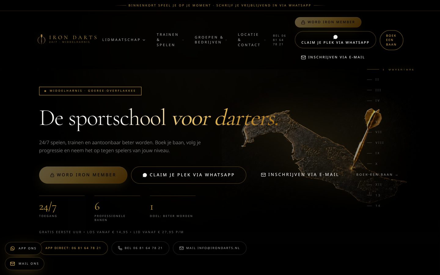 Live website van Iron Darts op irondarts.nl